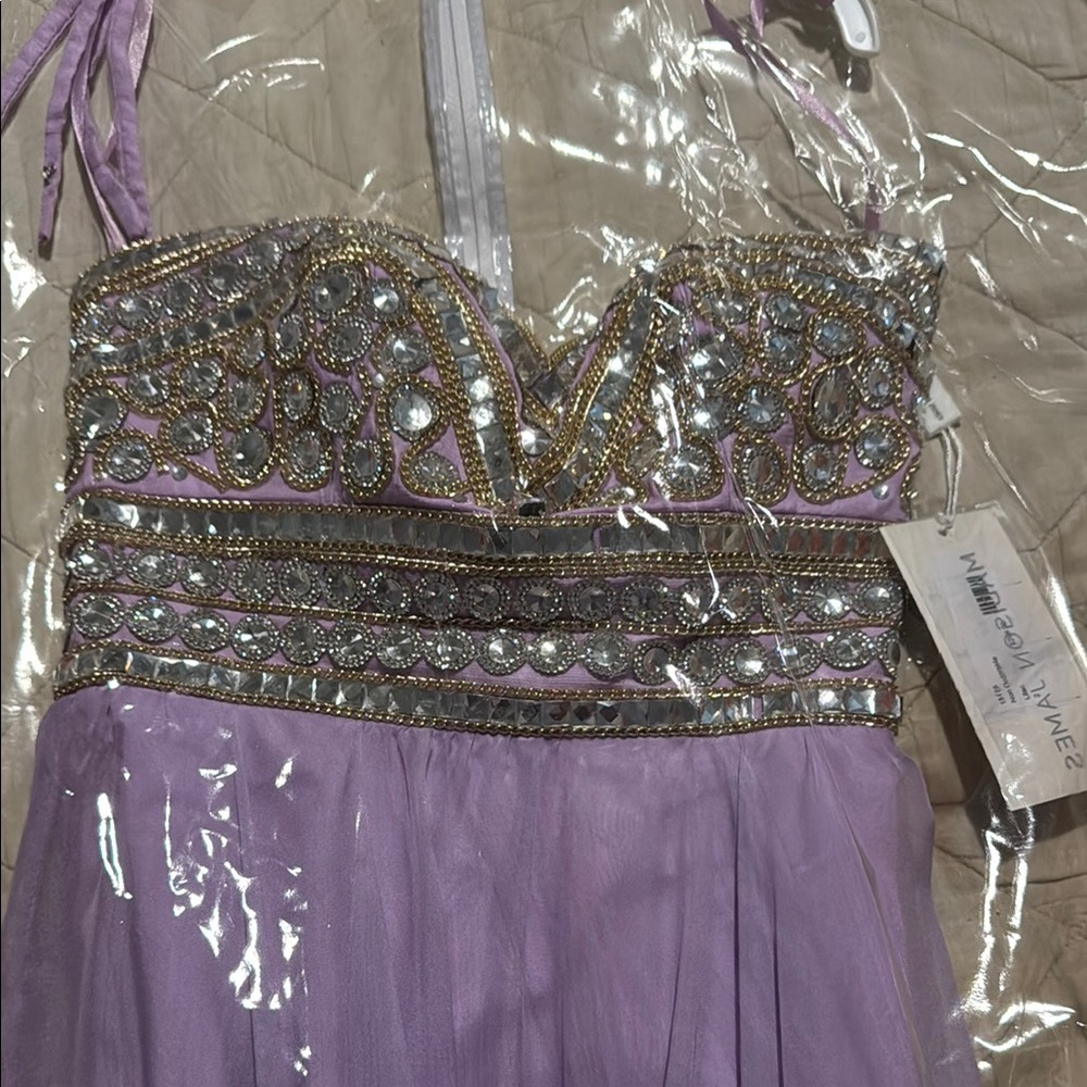 Madison James Lavender Beaded Prom Dress
